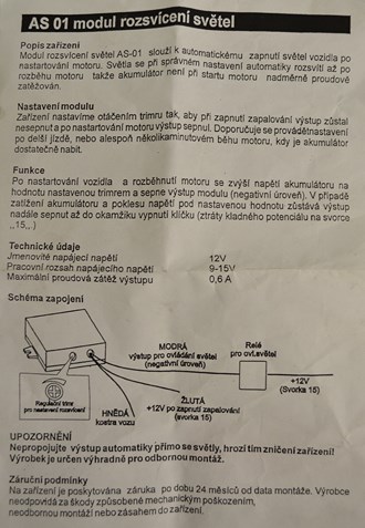 Uni ovládací modul pro denní rozsvícení světel