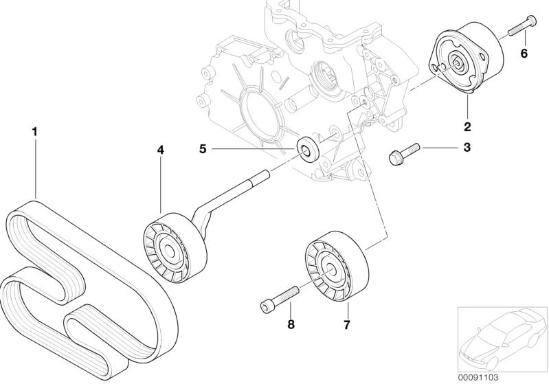 Drážkový řemen BMW 3 E46 5 E60 E61 6 E63 E64 7 E65 E66 X3 E83 X5 E53