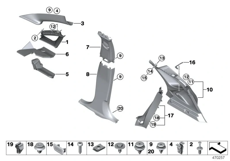 Upevňovací svorka uchycení vnitř. obložení sloupků BMW 2 F45 2013-2021