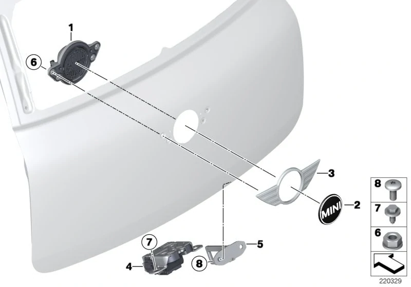 Chromovaný emblém víka 5 dveří MINI R60 R61 - ORIGINÁL