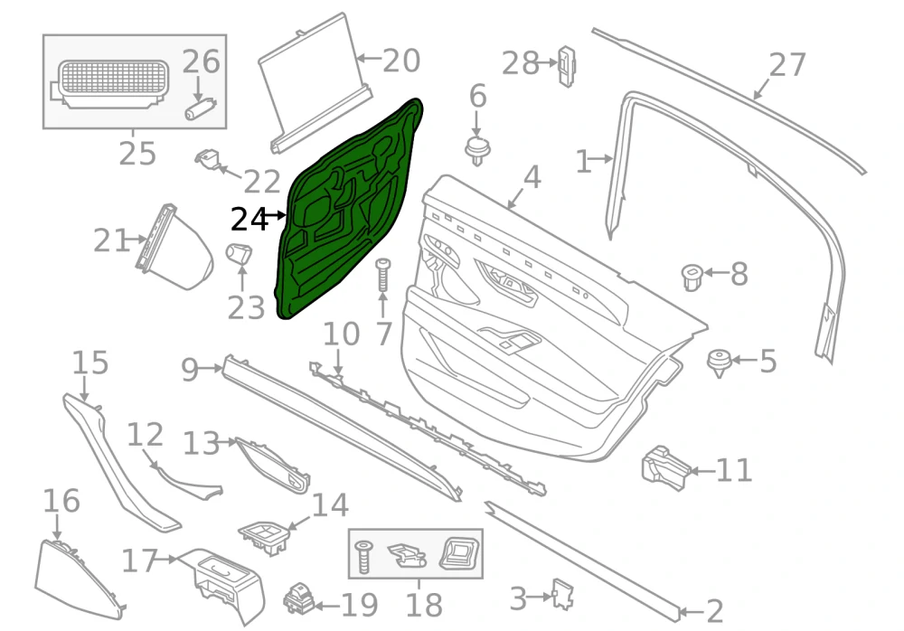 Zvuková izolace pravé zadní dveře BMW 5 F10 F11 2009-2017 - ORIGINÁL