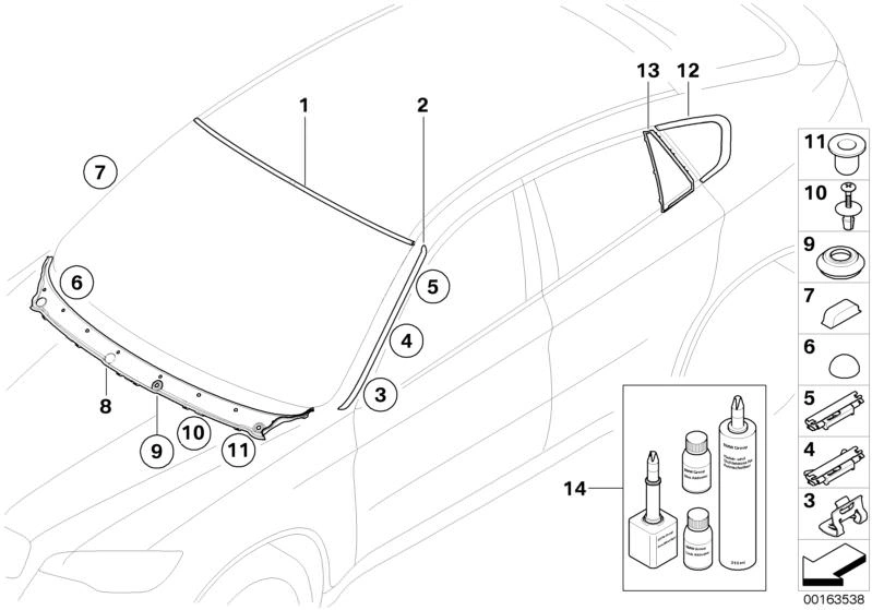 Horní lišta čelního skla BMW X6 E71 E72 2007-2014 - ORIGINÁL
