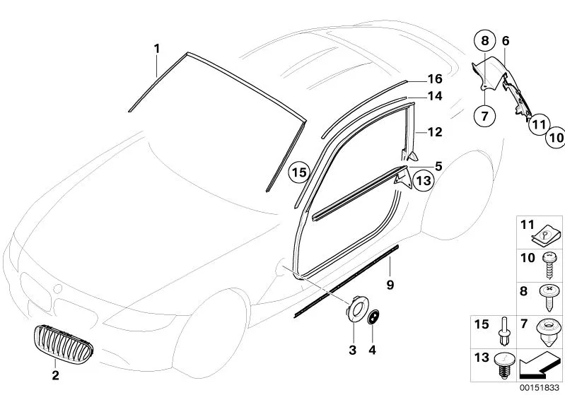 Vnější lišta šachty pravé přední dveře BMW Z4 E85 E86 - ORIGINÁL