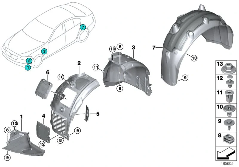 Levý přední dolní kryt podběhu BMW 7 G11 G12 2014-2022 - ORIGINÁL