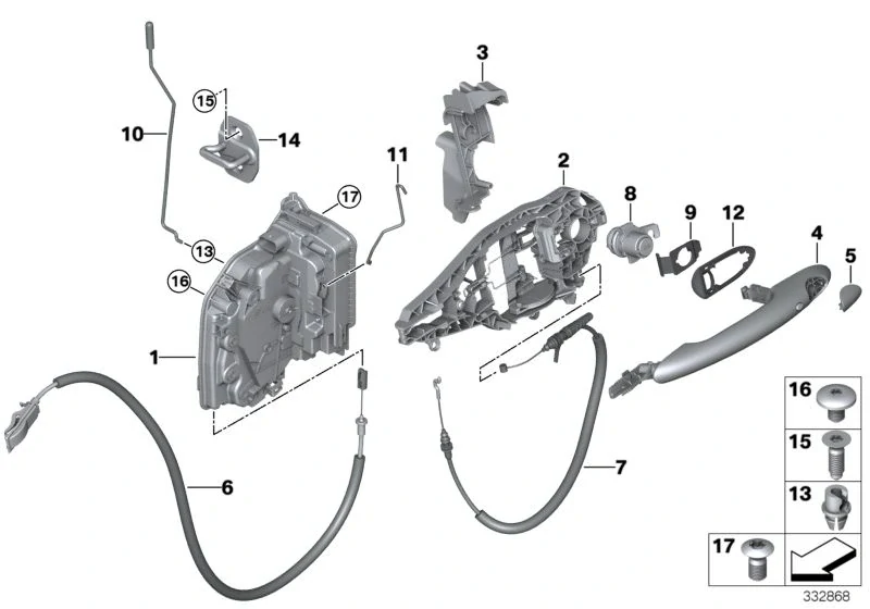 Levá přední klika dveří MINI F54 F55 F56 F57 F60 - ORIGINÁL